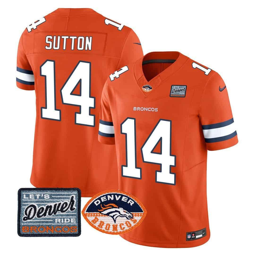 Men Denver Broncos #14 Sutton Orange 2024 Nike Logo Patch Limited NFL Jersey